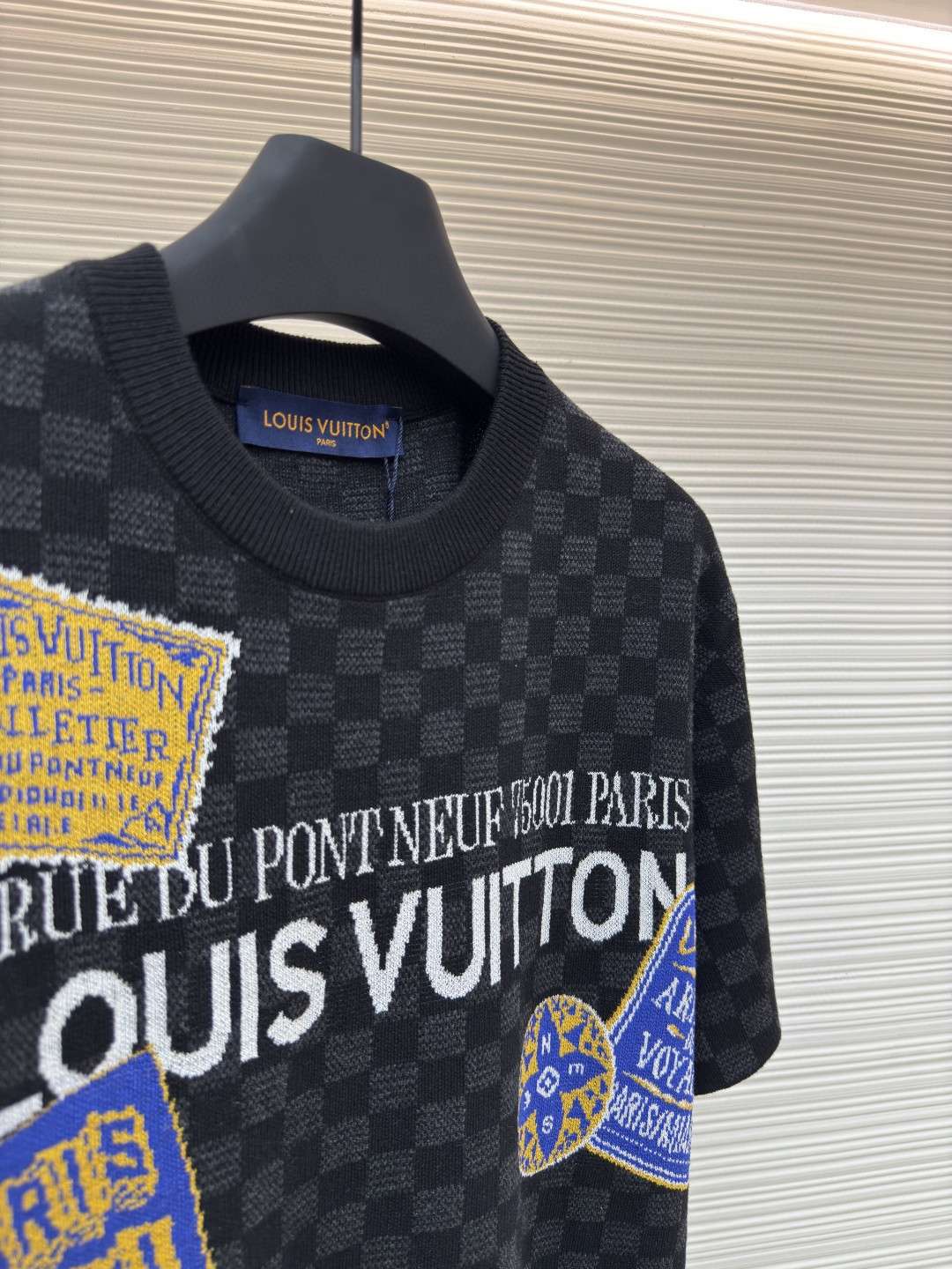 LOUIS VUITTON 路易威登 LV 棋盘格针织短袖 T恤 针织衫 黑色 A0 1AHVMP