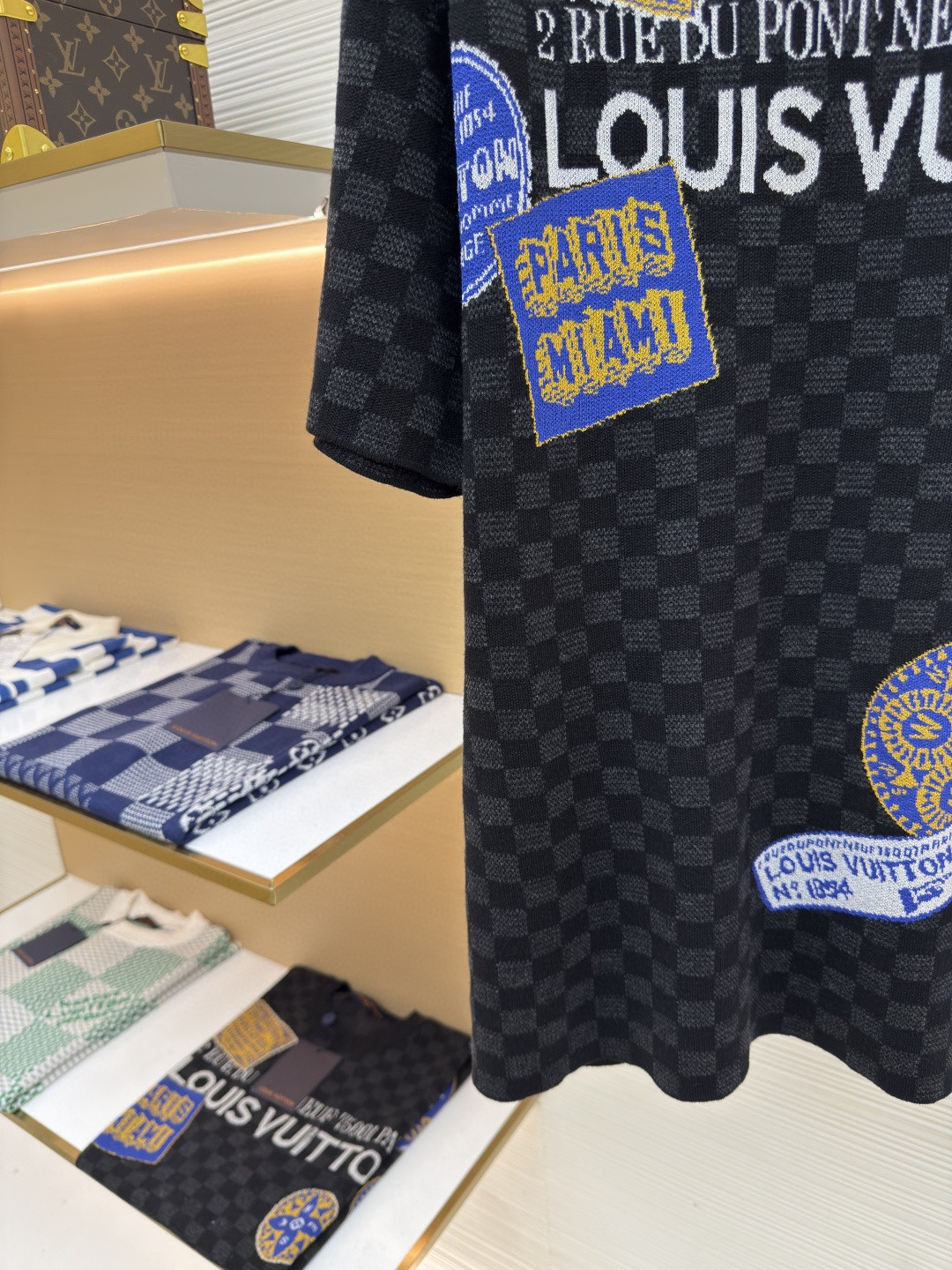 LOUIS VUITTON 路易威登 LV 棋盘格针织短袖 T恤 针织衫 黑色 A0 1AHVMP