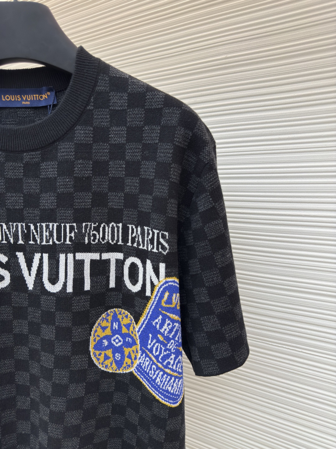 LOUIS VUITTON 路易威登 LV 棋盘格针织短袖 T恤 针织衫 黑色 A0 1AHVMP