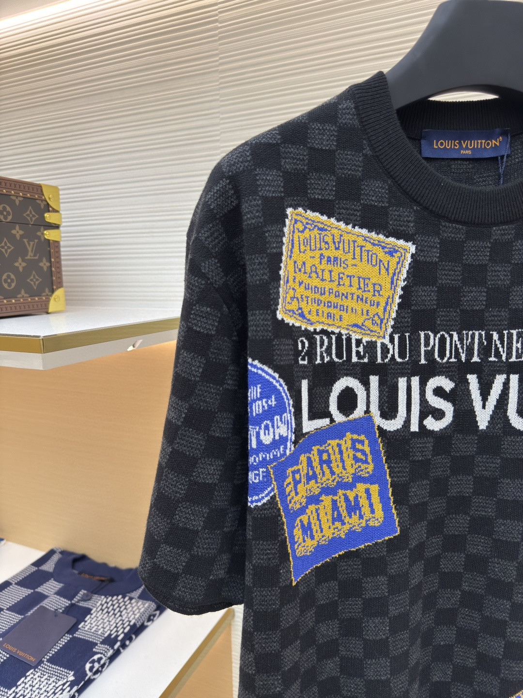 LOUIS VUITTON 路易威登 LV 棋盘格针织短袖 T恤 针织衫 黑色 A0 1AHVMP