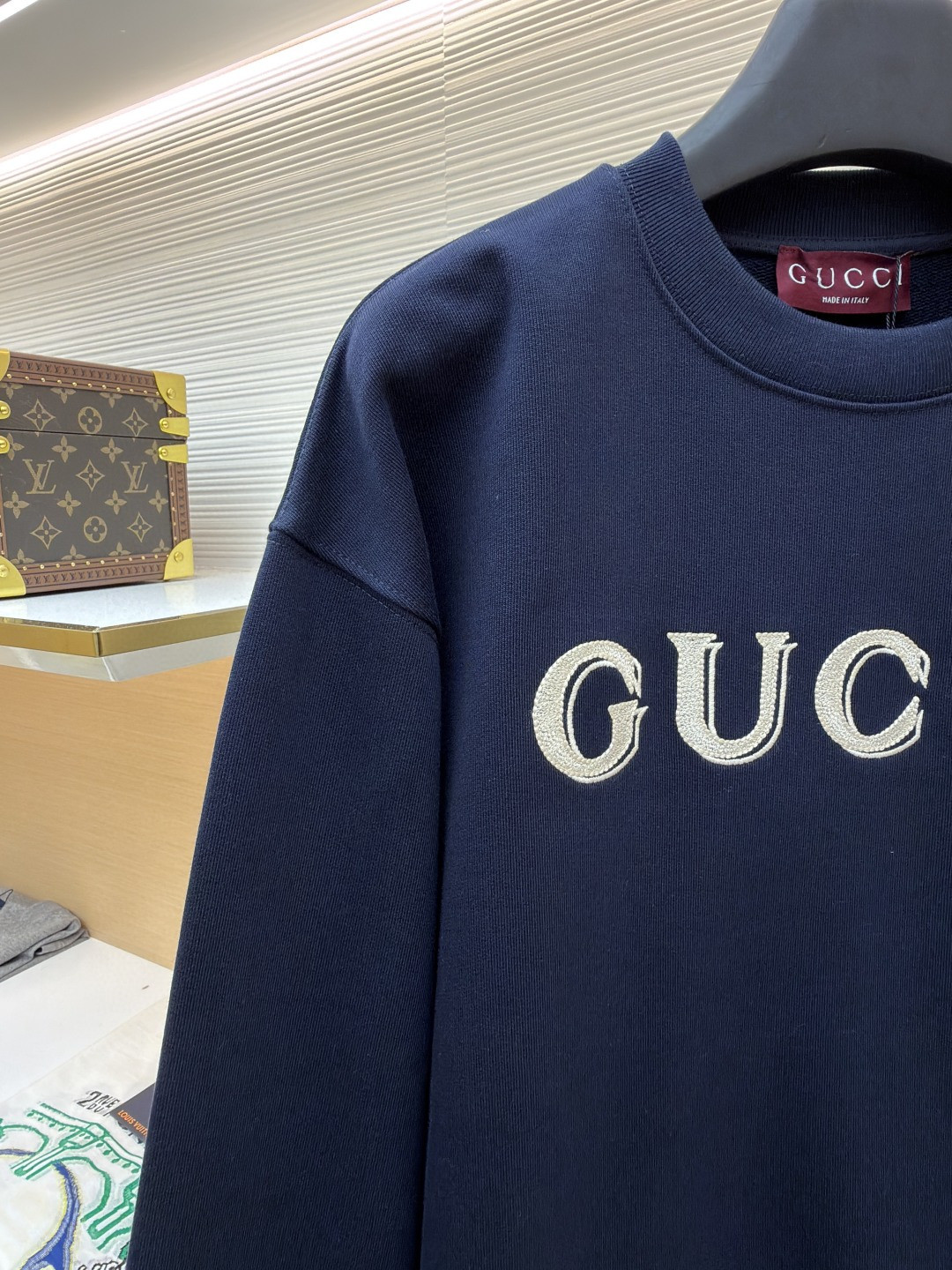 GUCCl 古驰 标识刺绣圆领卫衣 外套 长袖 蓝色 A7 