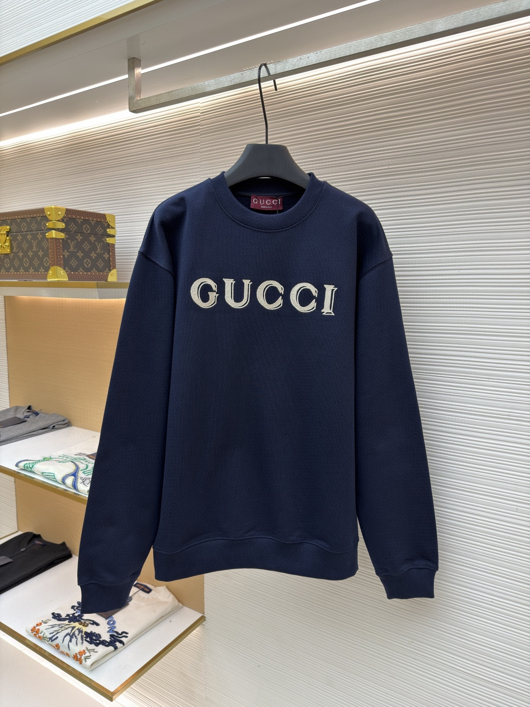 GUCCl 古驰 标识刺绣圆领卫衣 外套 长袖 蓝色 A7 