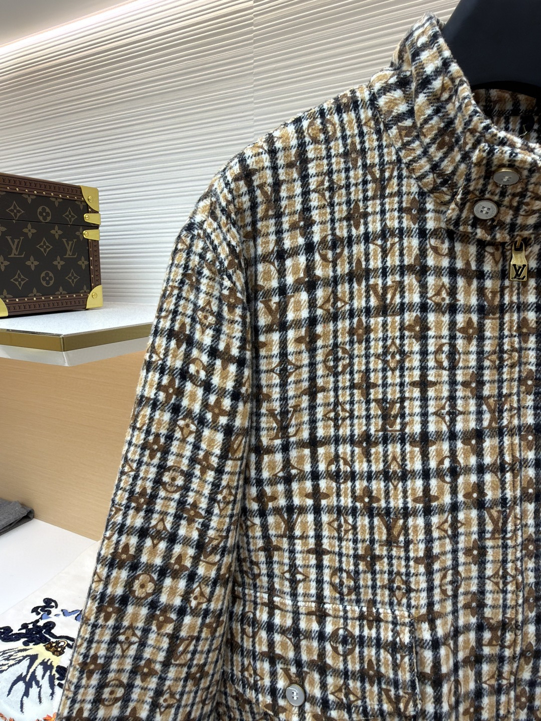 LOUIS VUITTON 路易威登 千鸟格老花拉链夹克 外套 棕色 C0 1AGIOX