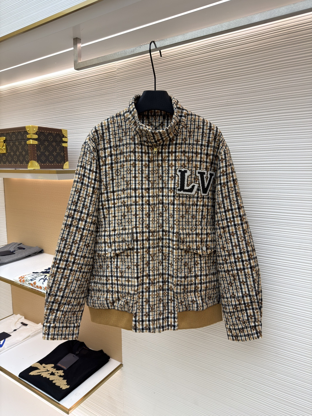 LOUIS VUITTON 路易威登 千鸟格老花拉链夹克 外套 棕色 C0 1AGIOX