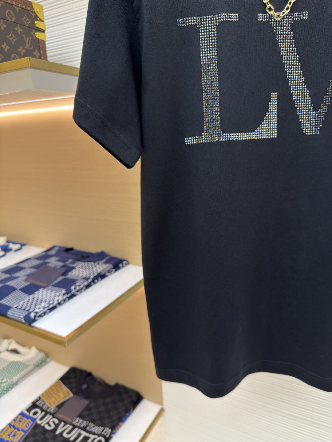 LOUIS VUITTON 路易威登 LV 链条烫钻logo圆领T恤 短袖 女款 白色 黑色 A0 1AI484
