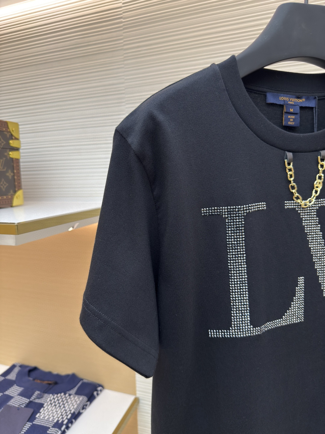 LOUIS VUITTON 路易威登 LV 链条烫钻logo圆领T恤 短袖 女款 白色 黑色 A0 1AI484