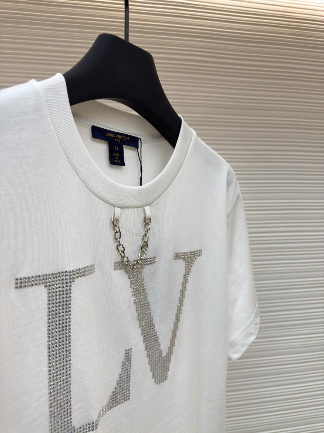 LOUIS VUITTON 路易威登 LV 链条烫钻logo圆领T恤 短袖 女款 白色 黑色 A0 1AI484