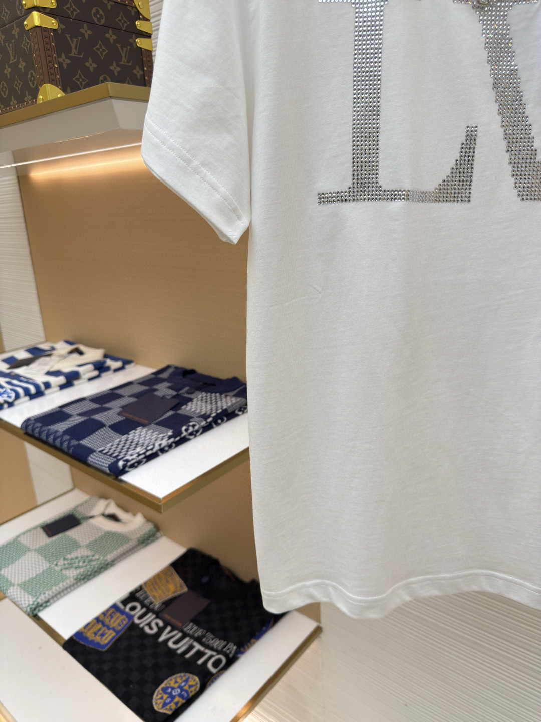 LOUIS VUITTON 路易威登 LV 链条烫钻logo圆领T恤 短袖 女款 白色 黑色 A0 1AI484