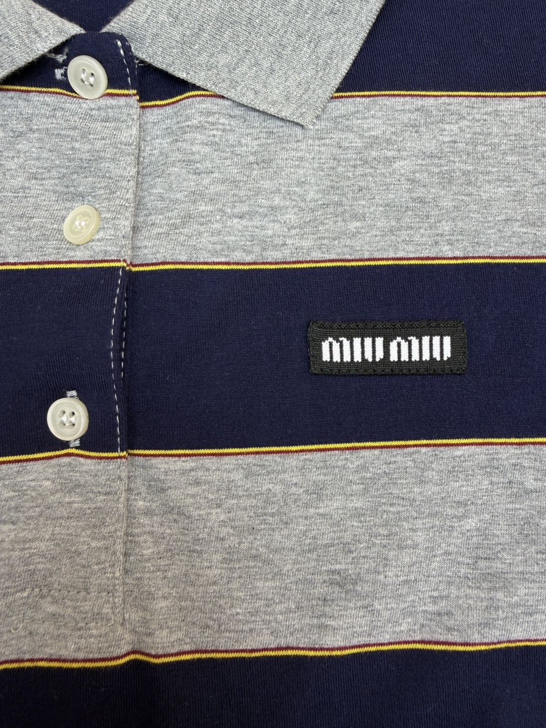 MIU MIU 条纹针织POLO衫 短袖 休闲T恤 夏季 女款 蓝灰色 A0 MJN536-14RT-F005R-S-OOO