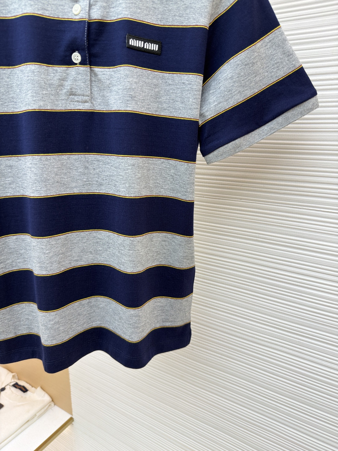 MIU MIU 条纹针织POLO衫 短袖 休闲T恤 夏季 女款 蓝灰色 A0 MJN536-14RT-F005R-S-OOO