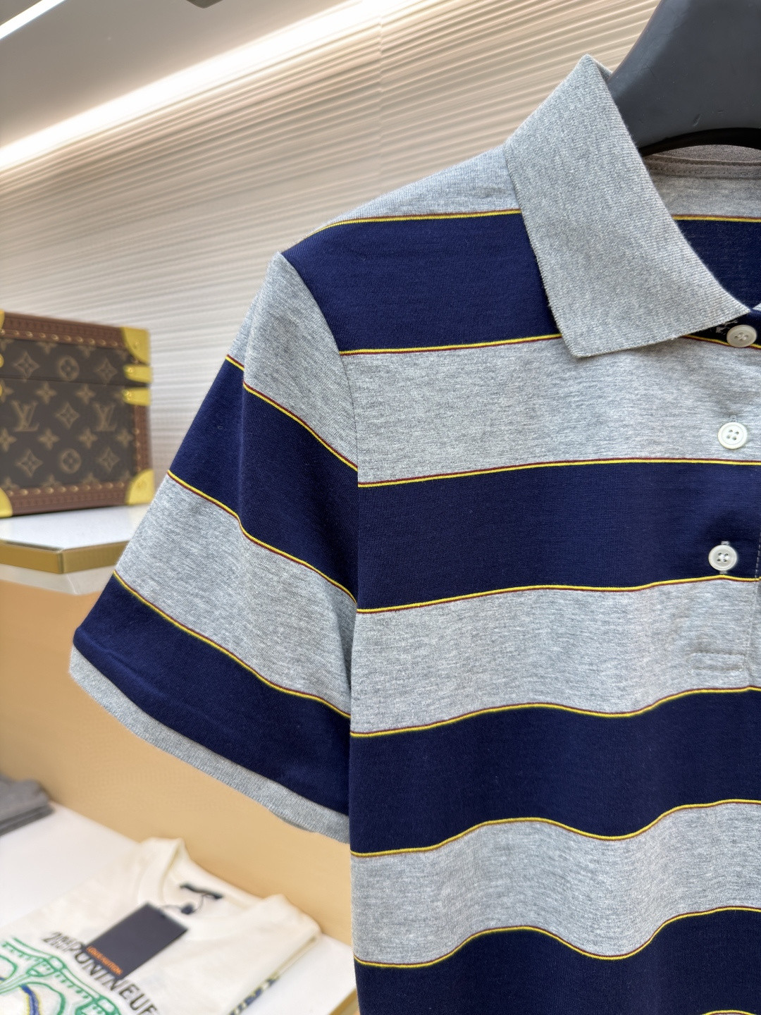 MIU MIU 条纹针织POLO衫 短袖 休闲T恤 夏季 女款 蓝灰色 A0 MJN536-14RT-F005R-S-OOO
