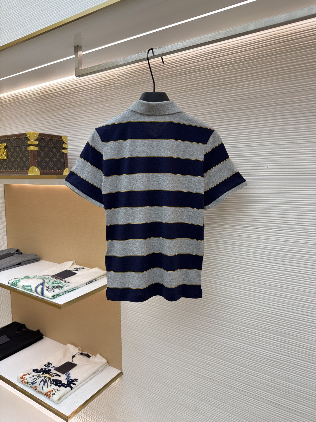 MIU MIU 条纹针织POLO衫 短袖 休闲T恤 夏季 女款 蓝灰色 A0 MJN536-14RT-F005R-S-OOO