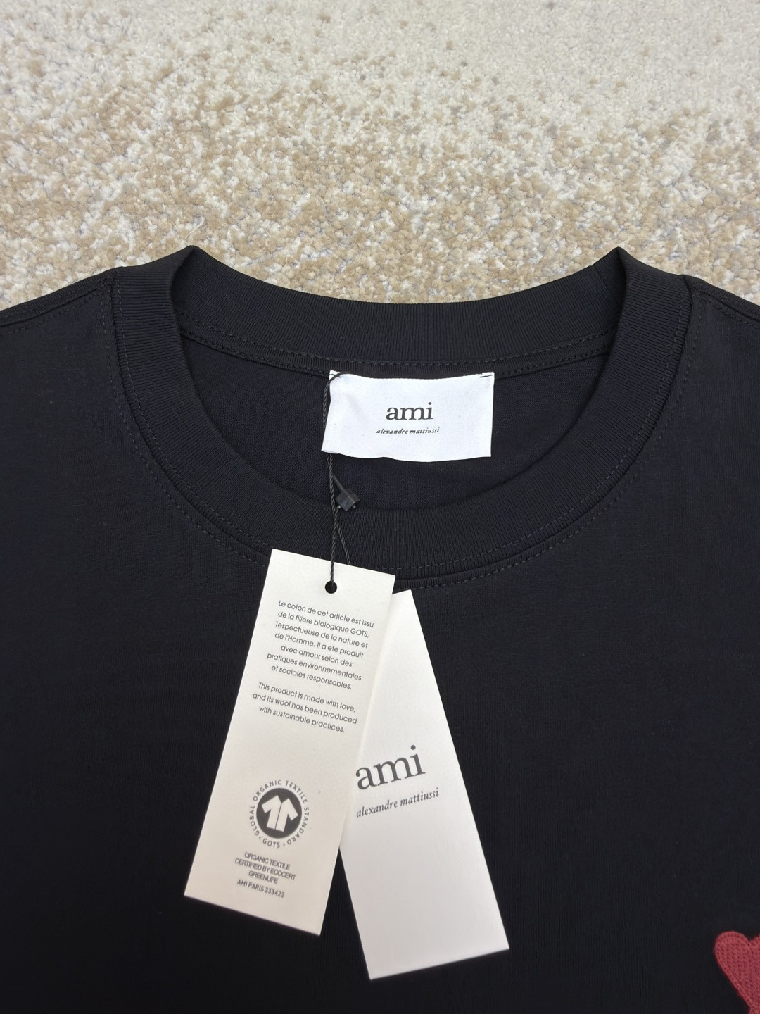 AMIPARIS Ami 爱心刺绣圆领短袖 T恤 夏季 黑色 白色 A0 BFHJ108723-001