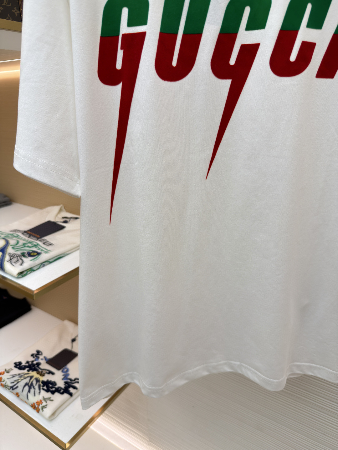 GUCCI 古驰 锋刃字母logo印花 短袖 T恤 圆领 套头 夏季 白色（绿粉） 白色（绿红）A0 565806-XJAZY-9037