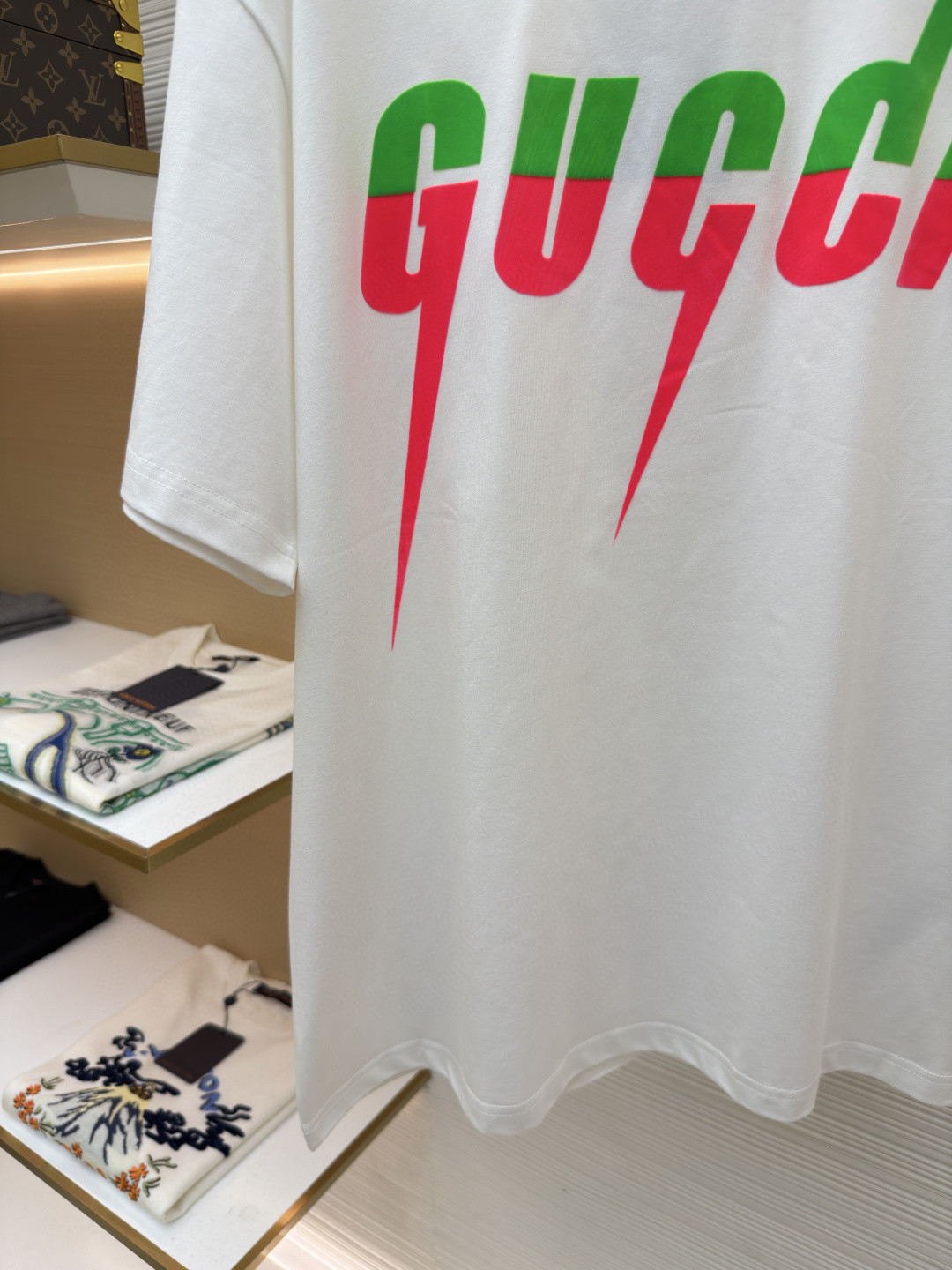 GUCCI 古驰 锋刃字母logo印花 短袖 T恤 圆领 套头 夏季 白色（绿粉） 白色（绿红）A0 565806-XJAZY-9037