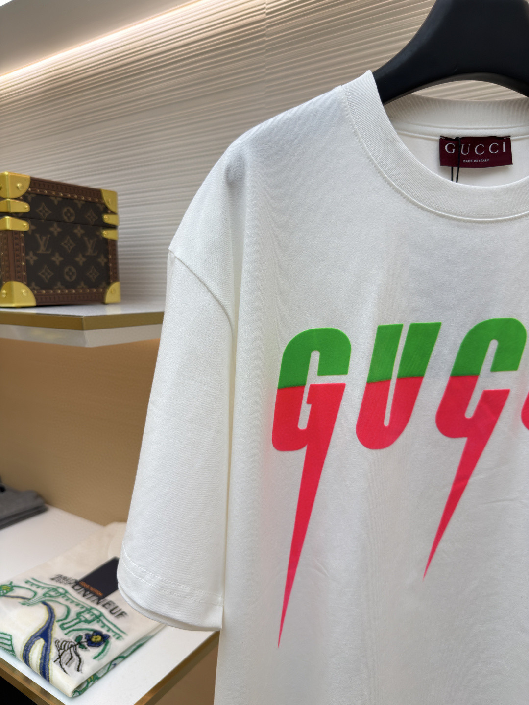 GUCCI 古驰 锋刃字母logo印花 短袖 T恤 圆领 套头 夏季 白色（绿粉） 白色（绿红）A0 565806-XJAZY-9037