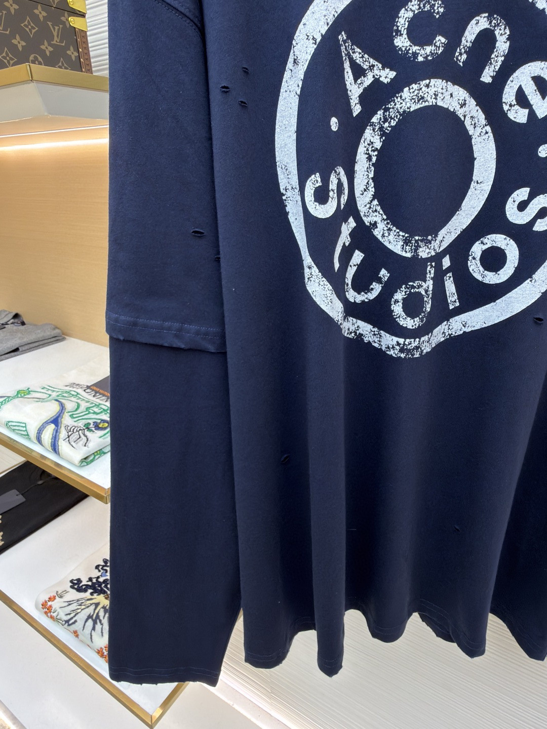 Acne Studios 纽扣徽标印花假两件圆领T恤 打底衫 长袖 蓝色 A5 CL0431-833