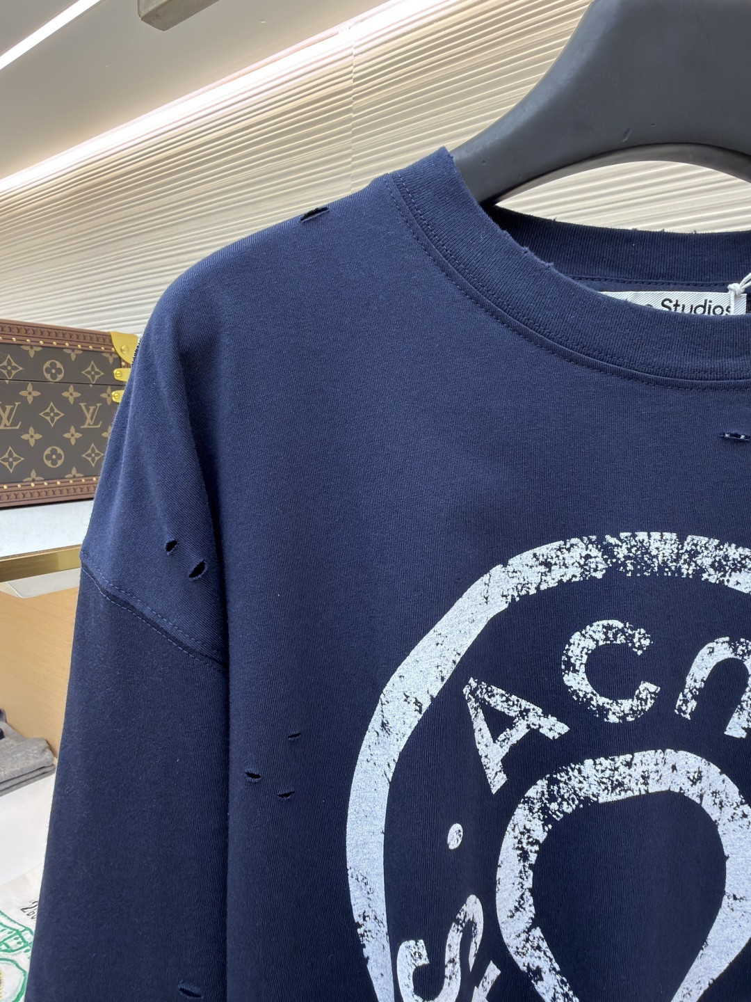 Acne Studios 纽扣徽标印花假两件圆领T恤 打底衫 长袖 蓝色 A5 CL0431-833