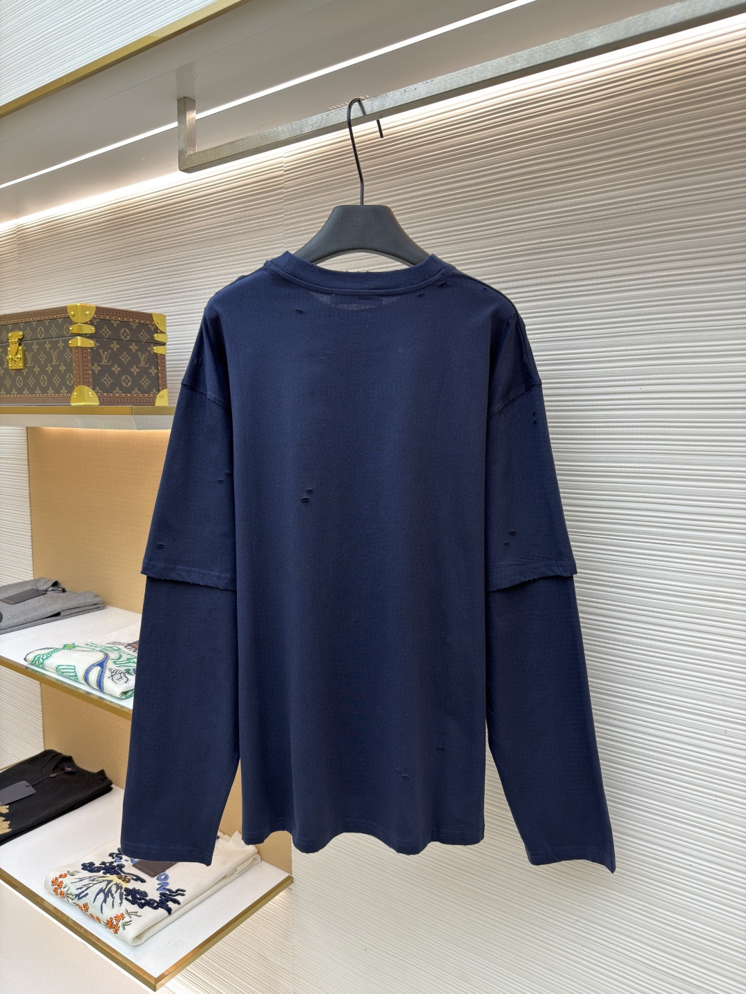 Acne Studios 纽扣徽标印花假两件圆领T恤 打底衫 长袖 蓝色 A5 CL0431-833