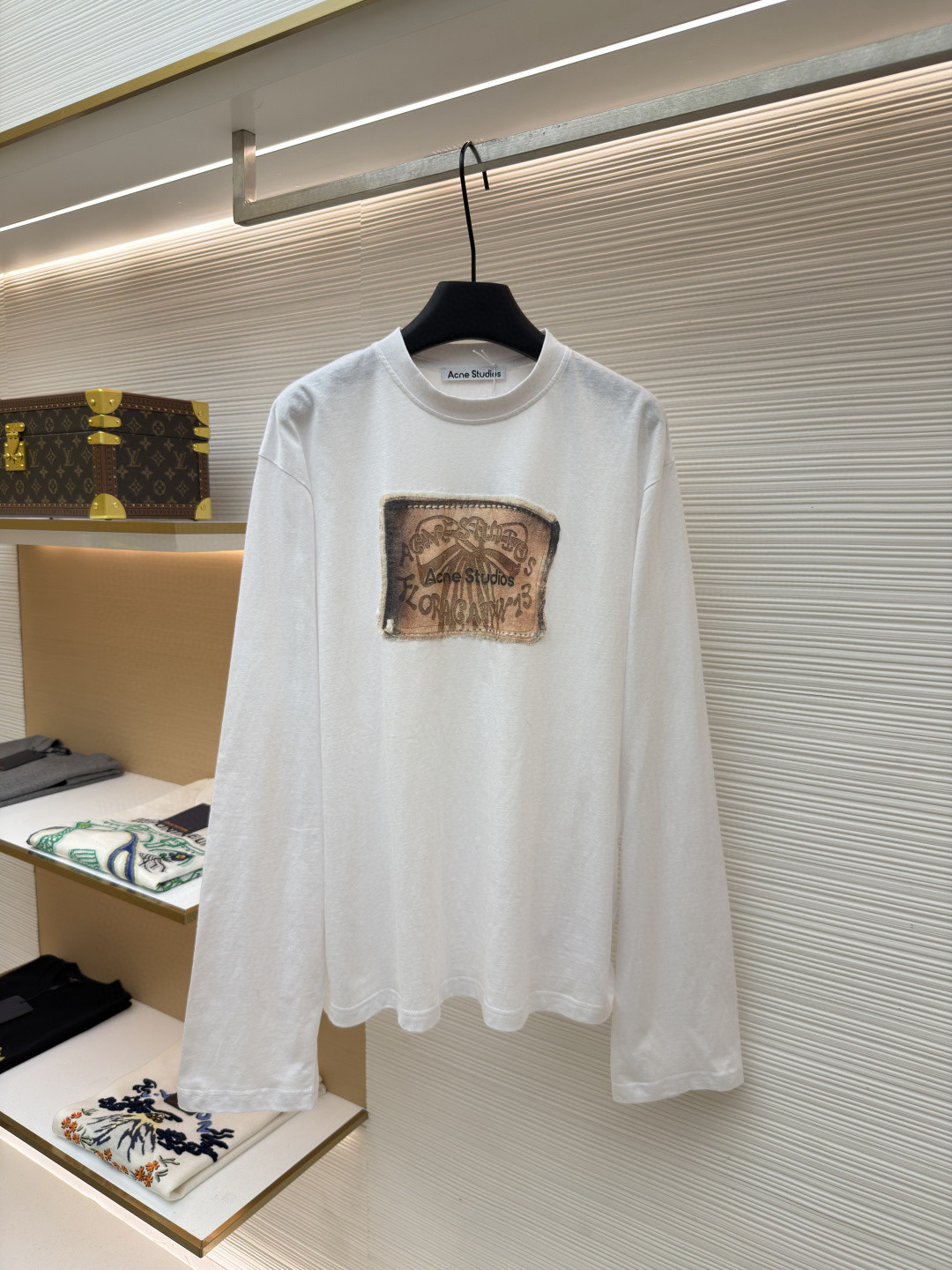 Acne Studios 复古数码蝴蝶结印花圆领T恤 打底衫 长袖 白色 A2 CL0343-DC6