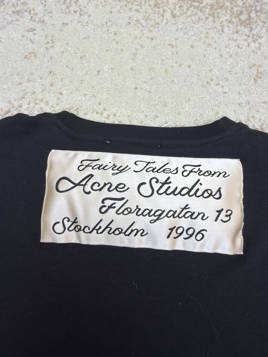 Acne Studios 褶饰花苞廓形简约字母印花落肩七分袖T恤 短袖 黑色 A5 AL0528-900