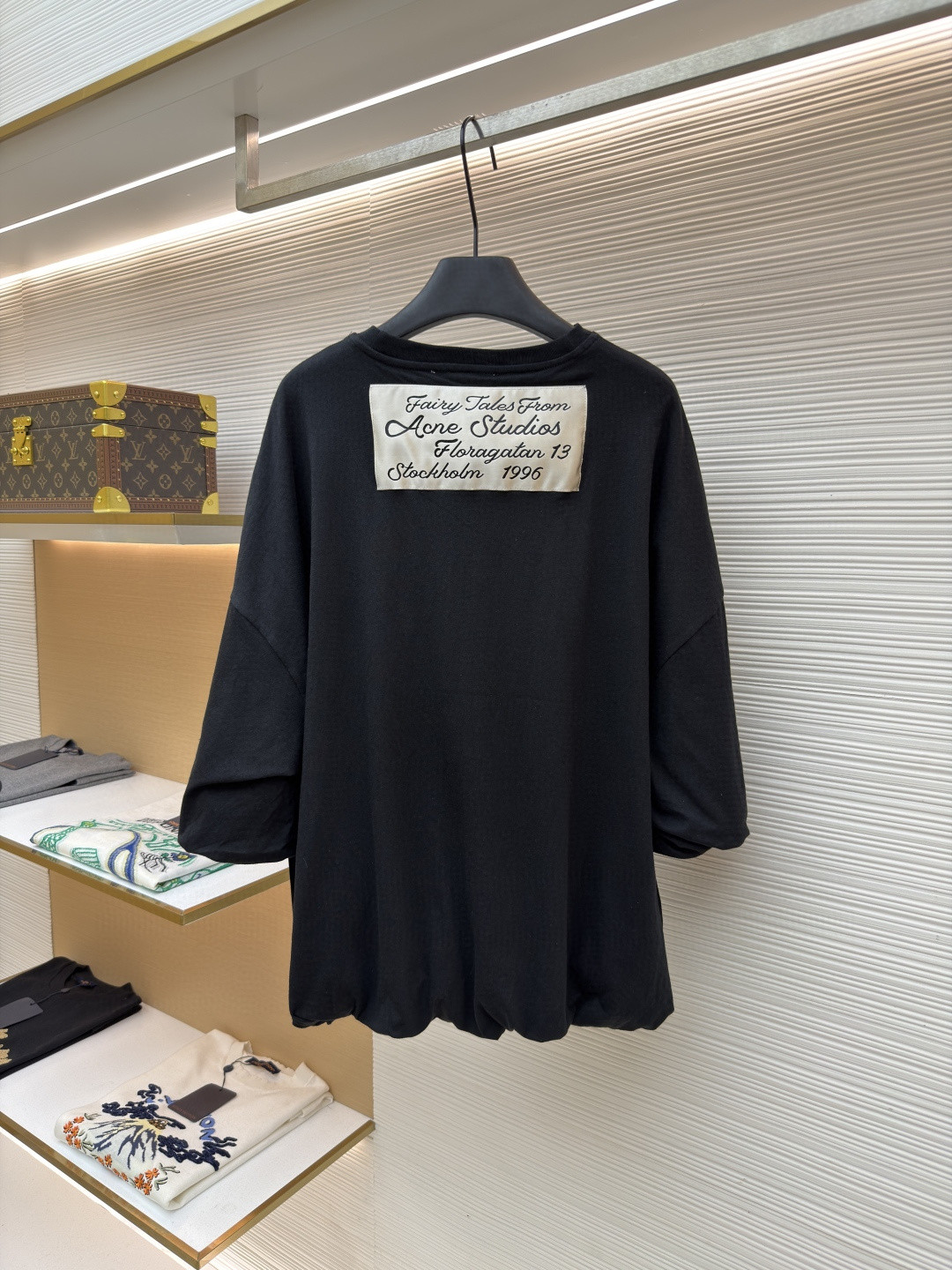 Acne Studios 褶饰花苞廓形简约字母印花落肩七分袖T恤 短袖 黑色 A5 AL0528-900