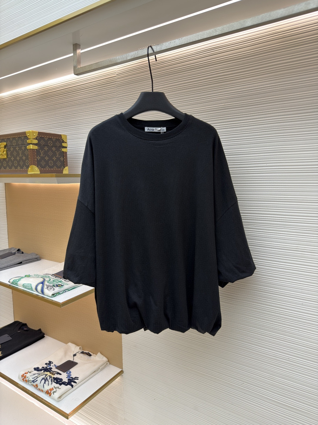 Acne Studios 褶饰花苞廓形简约字母印花落肩七分袖T恤 短袖 黑色 A5 AL0528-900