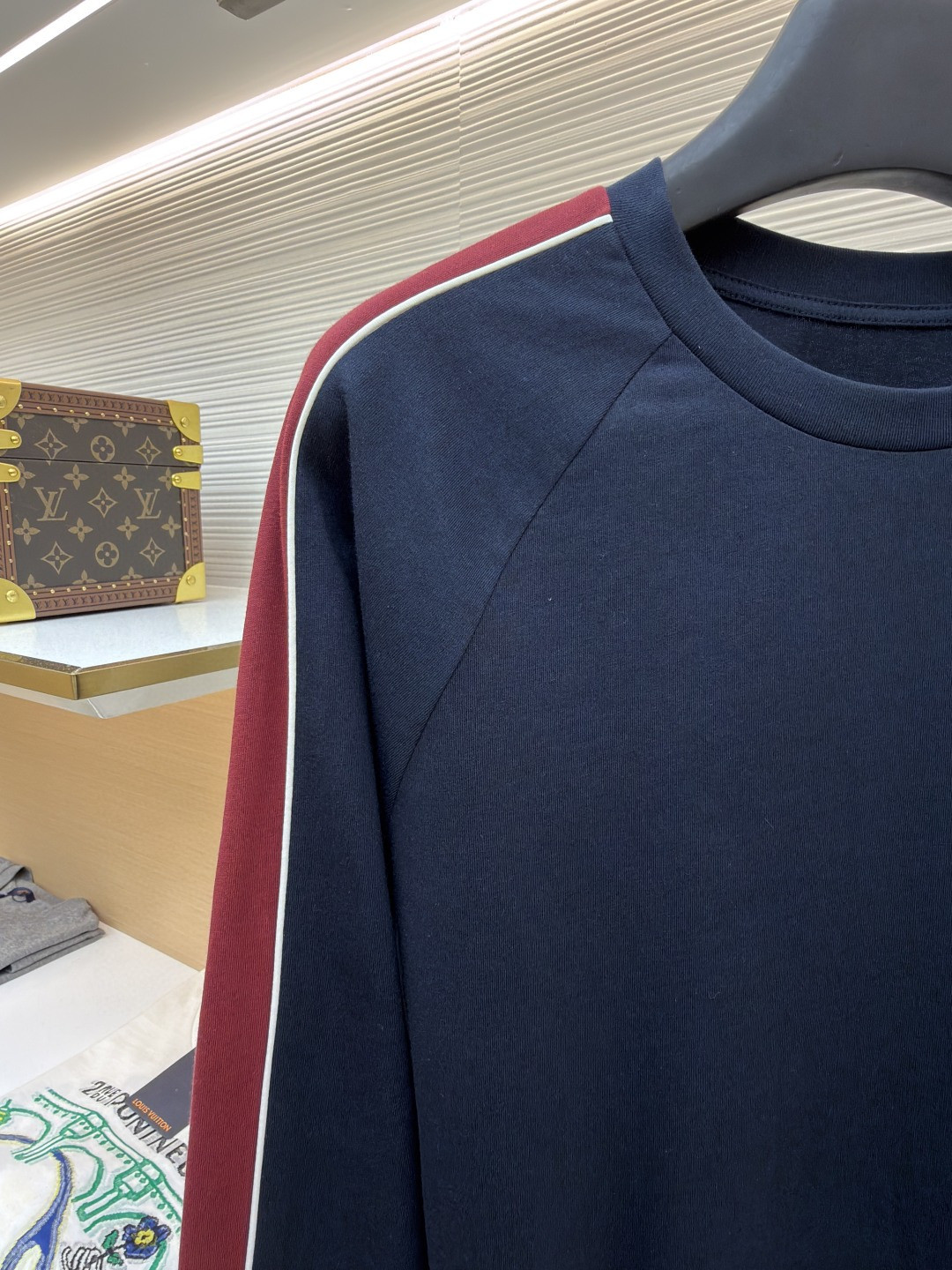 MIU MIU 缪缪 撞色织带长袖T恤 打底衫 女款 蓝色 A5 MJLA24-182D-F0X58-S-OOO