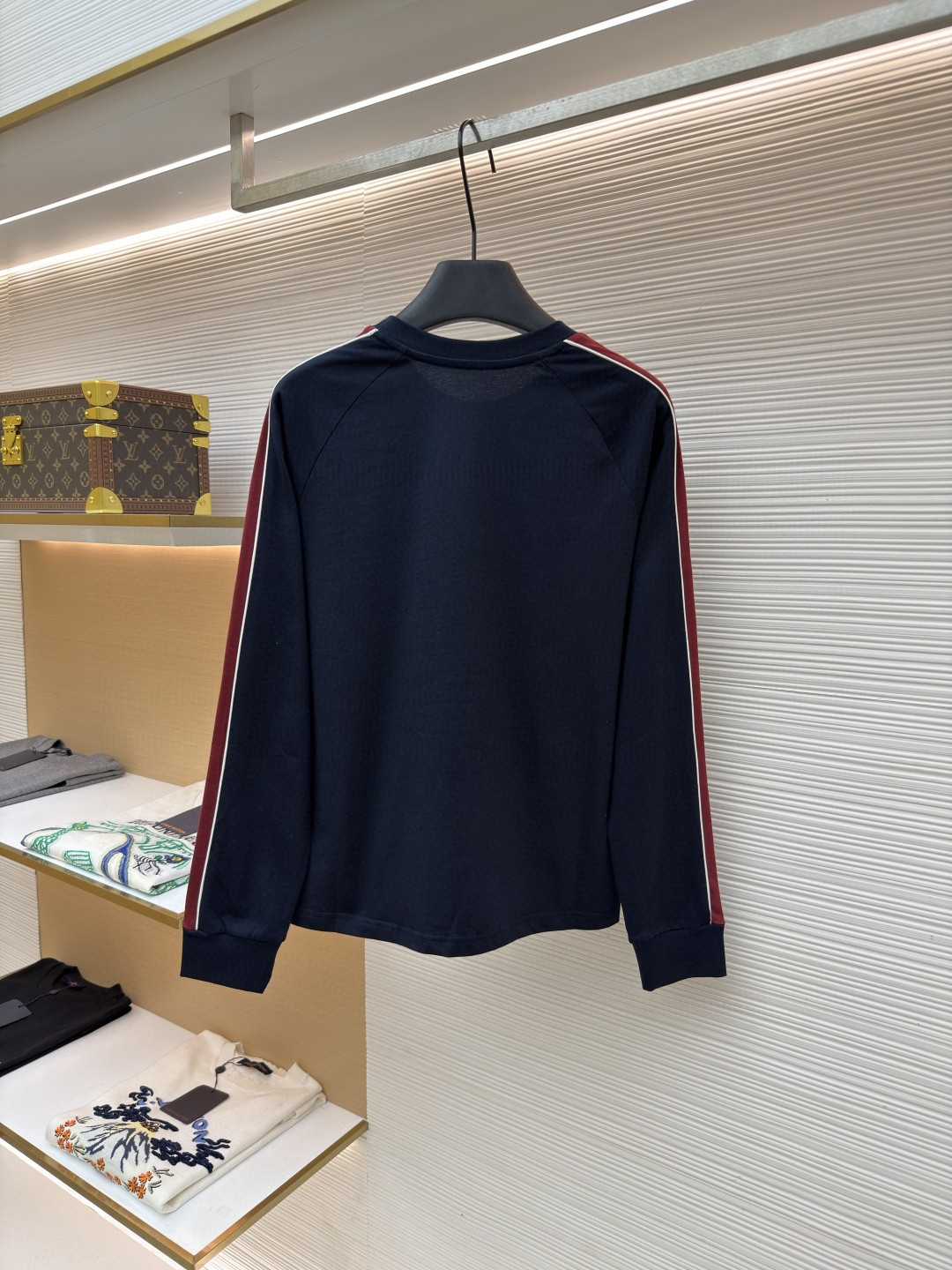 MIU MIU 缪缪 撞色织带长袖T恤 打底衫 女款 蓝色 A5 MJLA24-182D-F0X58-S-OOO