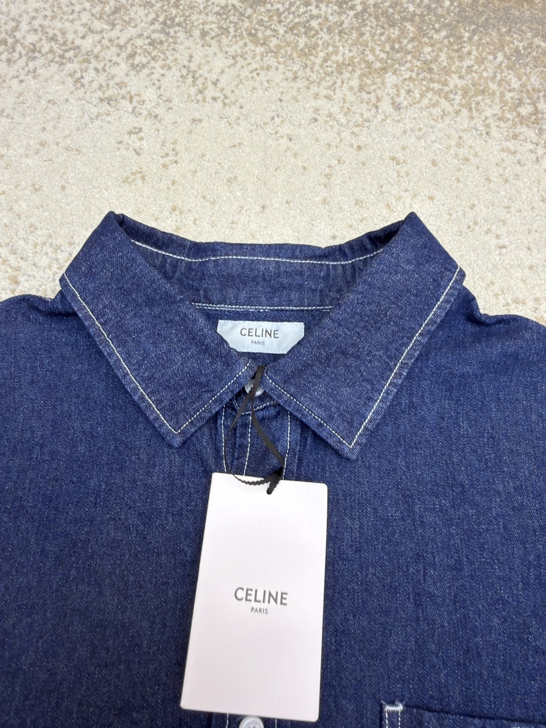 CELINE 赛琳 刺绣logo牛仔衬衫 牛仔衣 外套 夹克 长袖 蓝色 B0 RC0BE2N67-GGG3