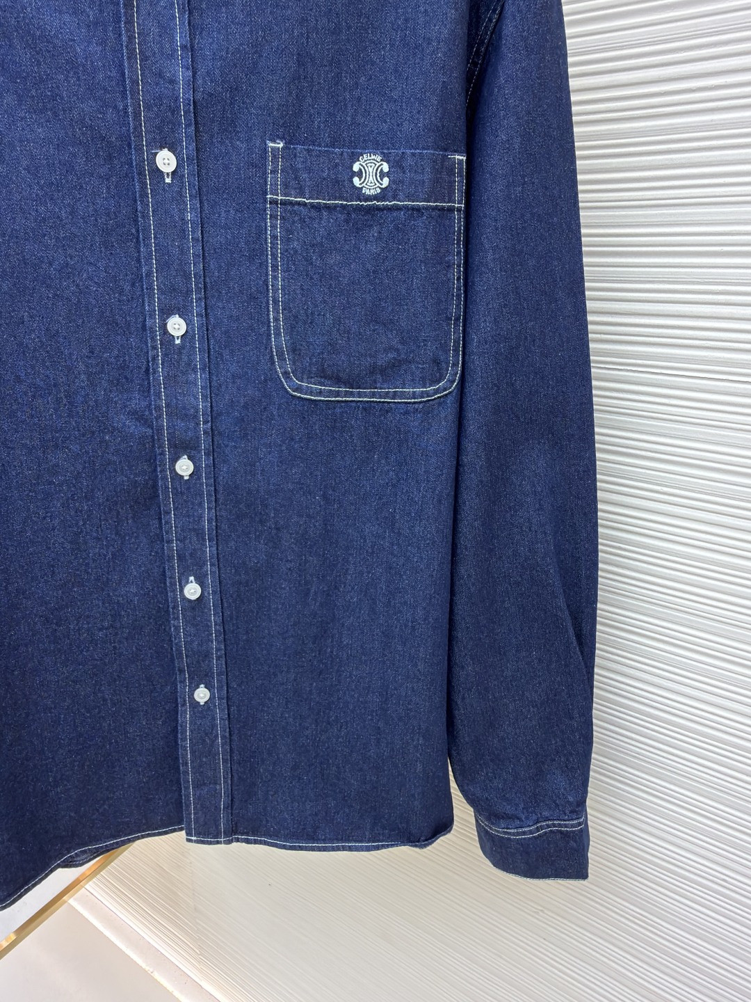 CELINE 赛琳 刺绣logo牛仔衬衫 牛仔衣 外套 夹克 长袖 蓝色 B0 RC0BE2N67-GGG3