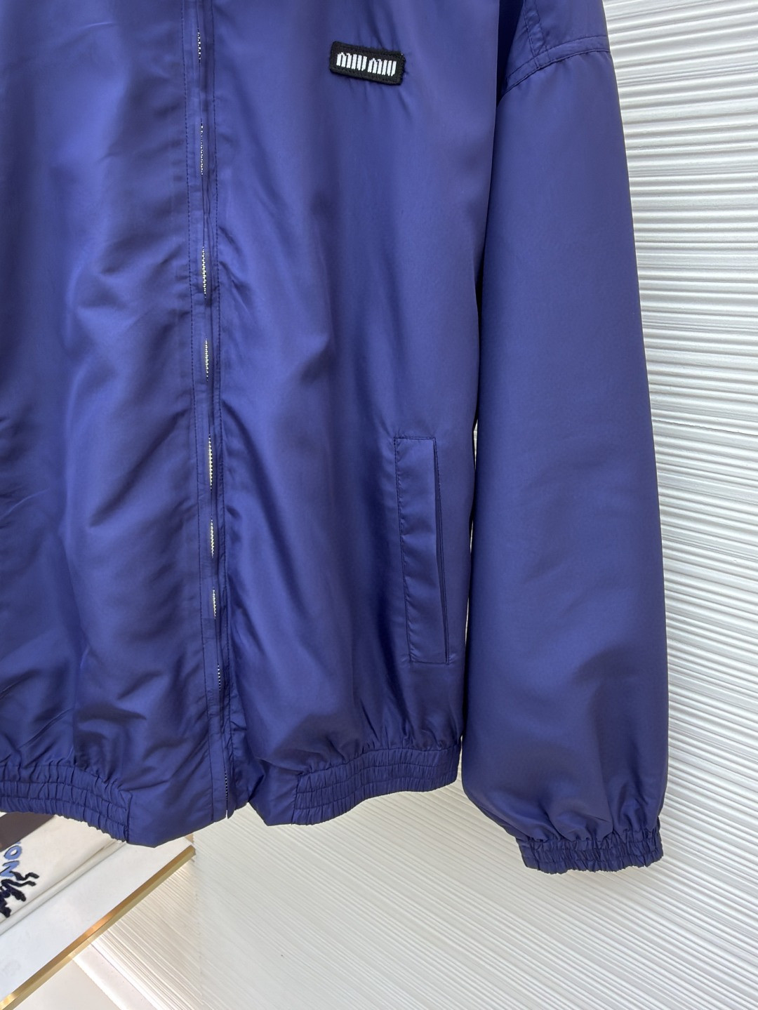 MIU MIU 缪缪 科技府绸束口拉链外套 夹克 长袖 女款 蓝色 B0 ML1461-18VS-F0V41-S-OOO