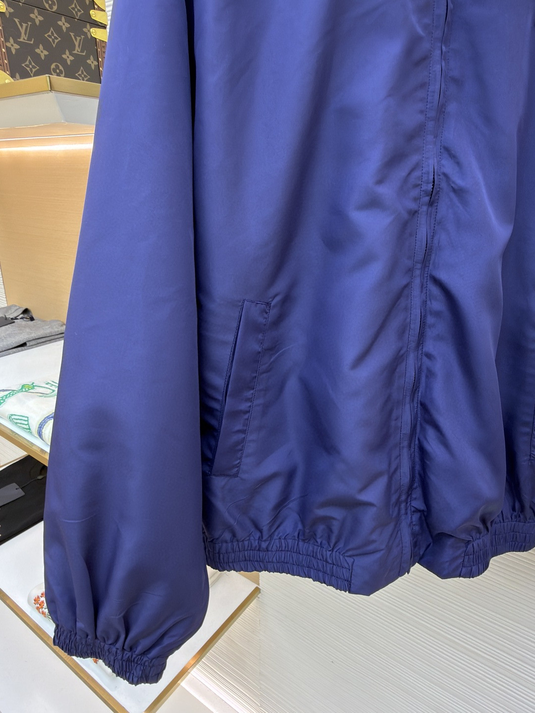 MIU MIU 缪缪 科技府绸束口拉链外套 夹克 长袖 女款 蓝色 B0 ML1461-18VS-F0V41-S-OOO