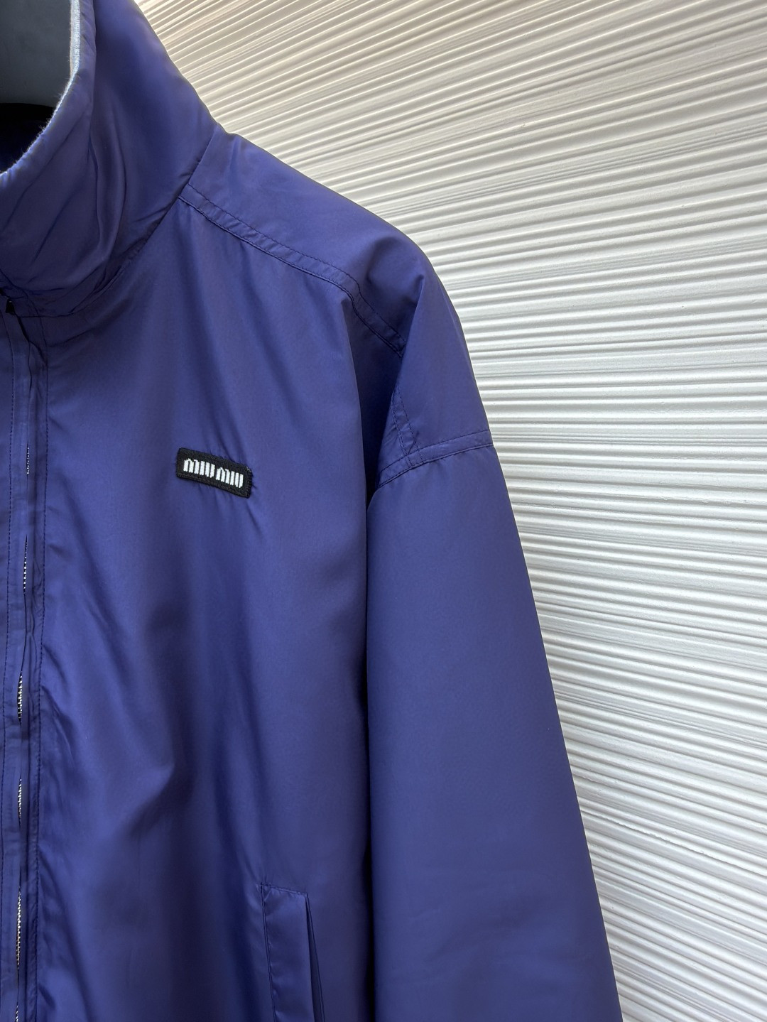 MIU MIU 缪缪 科技府绸束口拉链外套 夹克 长袖 女款 蓝色 B0 ML1461-18VS-F0V41-S-OOO