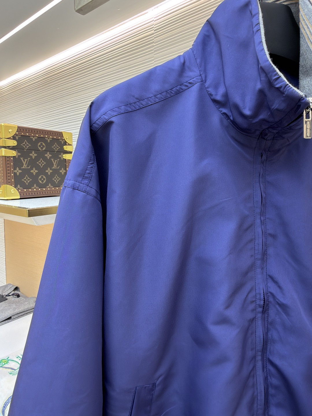 MIU MIU 缪缪 科技府绸束口拉链外套 夹克 长袖 女款 蓝色 B0 ML1461-18VS-F0V41-S-OOO