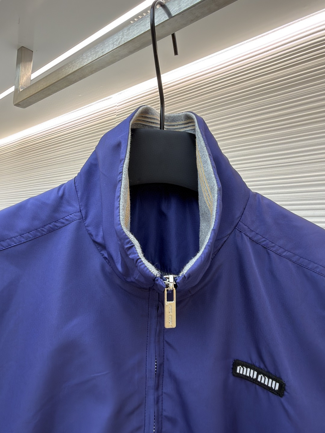 MIU MIU 缪缪 科技府绸束口拉链外套 夹克 长袖 女款 蓝色 B0 ML1461-18VS-F0V41-S-OOO