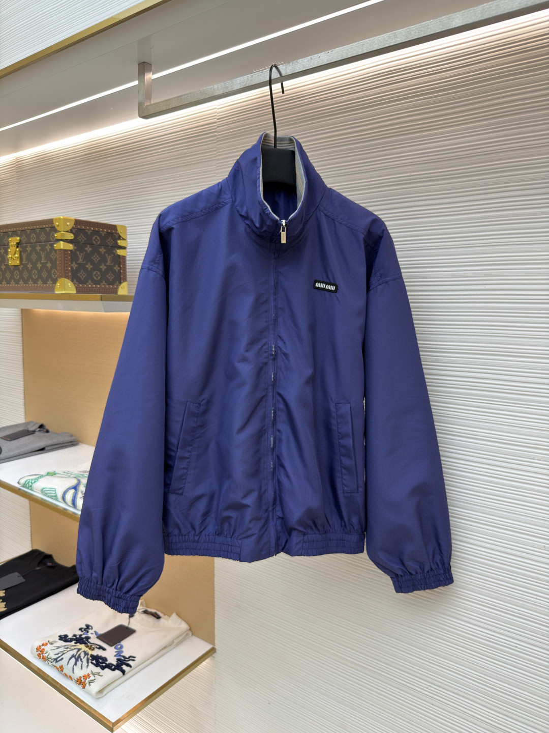 MIU MIU 缪缪 科技府绸束口拉链外套 夹克 长袖 女款 蓝色 B0 ML1461-18VS-F0V41-S-OOO