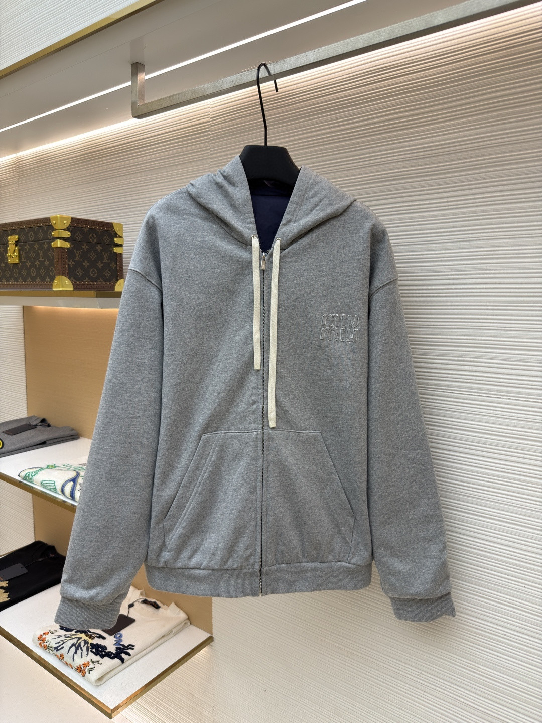 MIU MIU 缪缪 双面两穿logo徽标拉链连帽卫衣 夹克 外套 长袖 蓝色 B0 