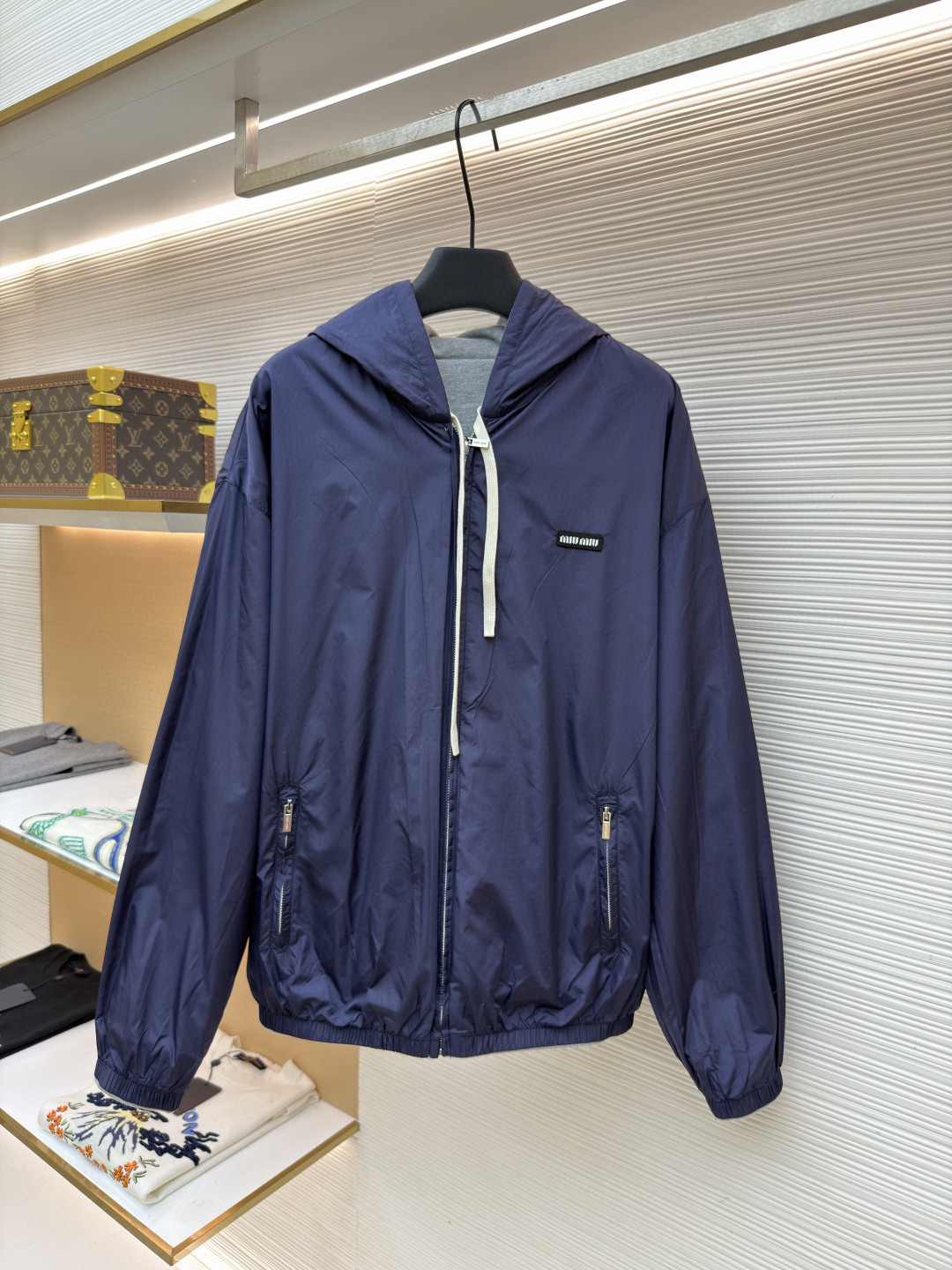 MIU MIU 缪缪 双面两穿logo徽标拉链连帽卫衣 夹克 外套 长袖 蓝色 B0 