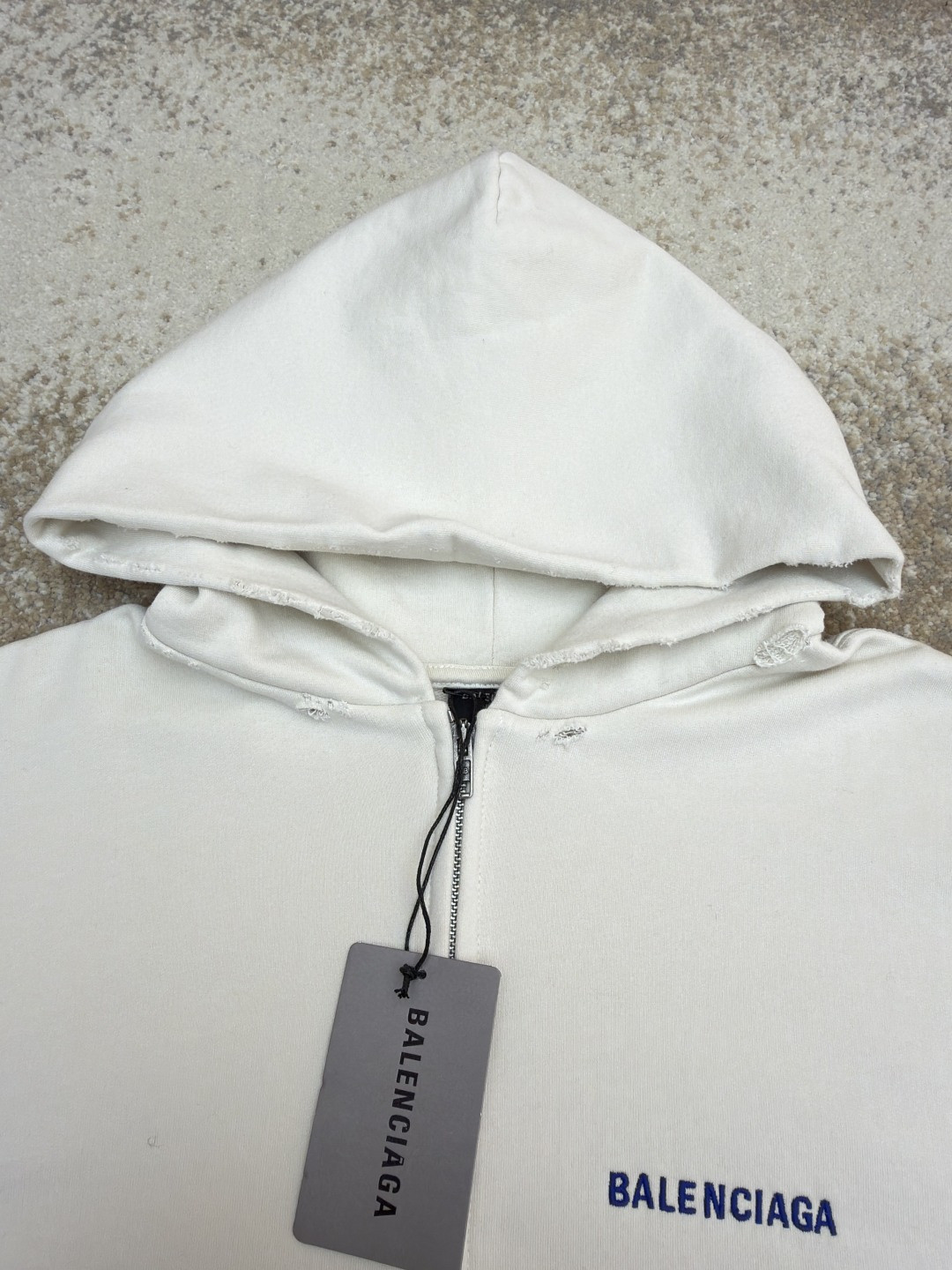 Balenciaga 巴黎世家 破洞字母刺绣拉链连帽卫衣 外套 长袖 白色 A7 803264TSVP18016