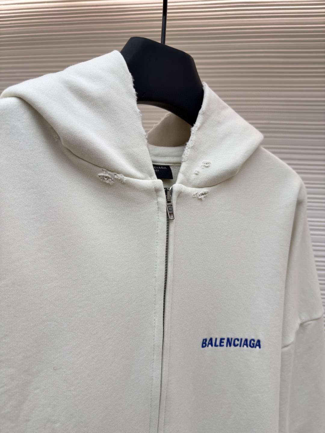 Balenciaga 巴黎世家 破洞字母刺绣拉链连帽卫衣 外套 长袖 白色 A7 803264TSVP18016