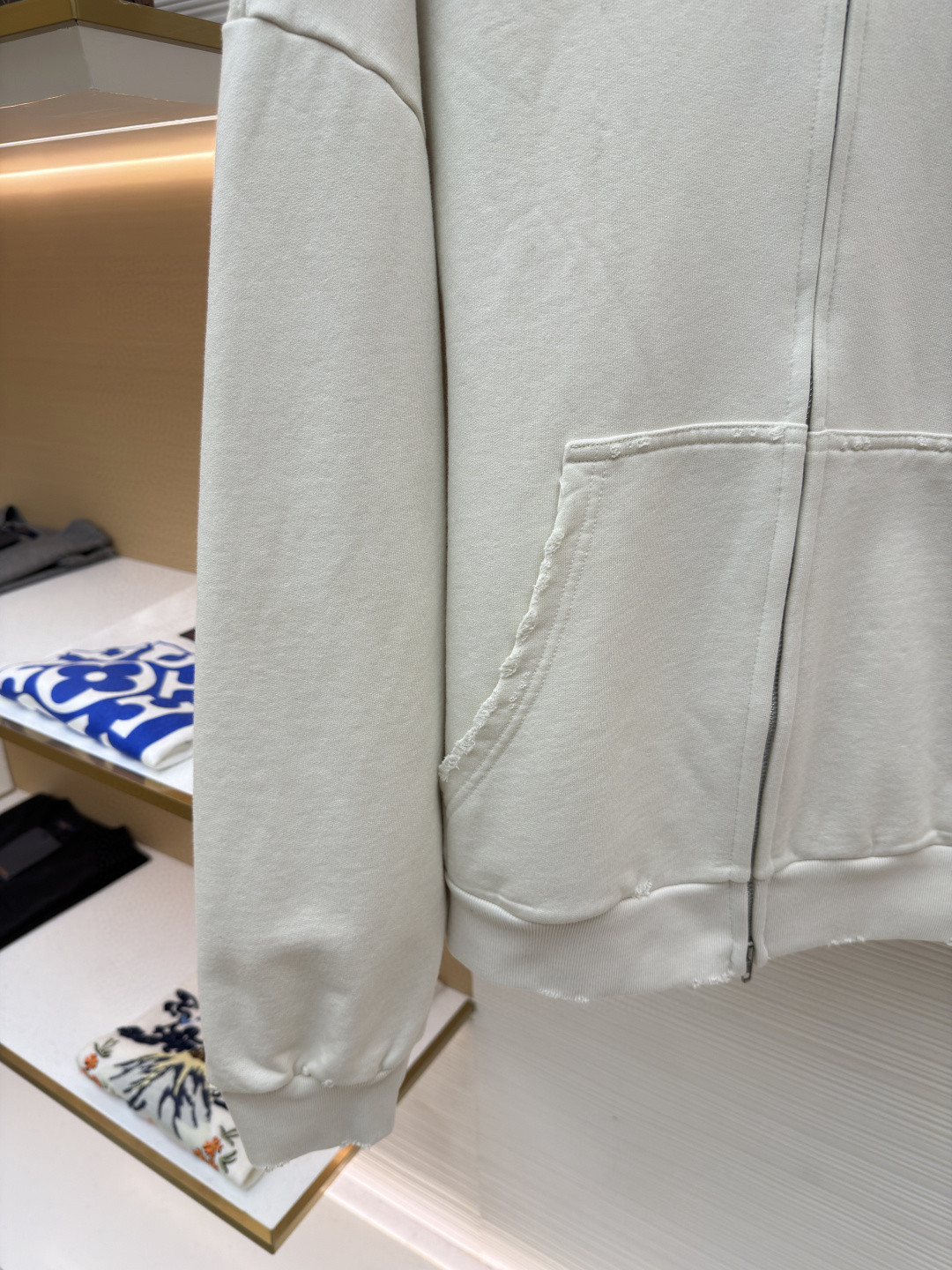 Balenciaga 巴黎世家 破洞字母刺绣拉链连帽卫衣 外套 长袖 白色 A7 803264TSVP18016