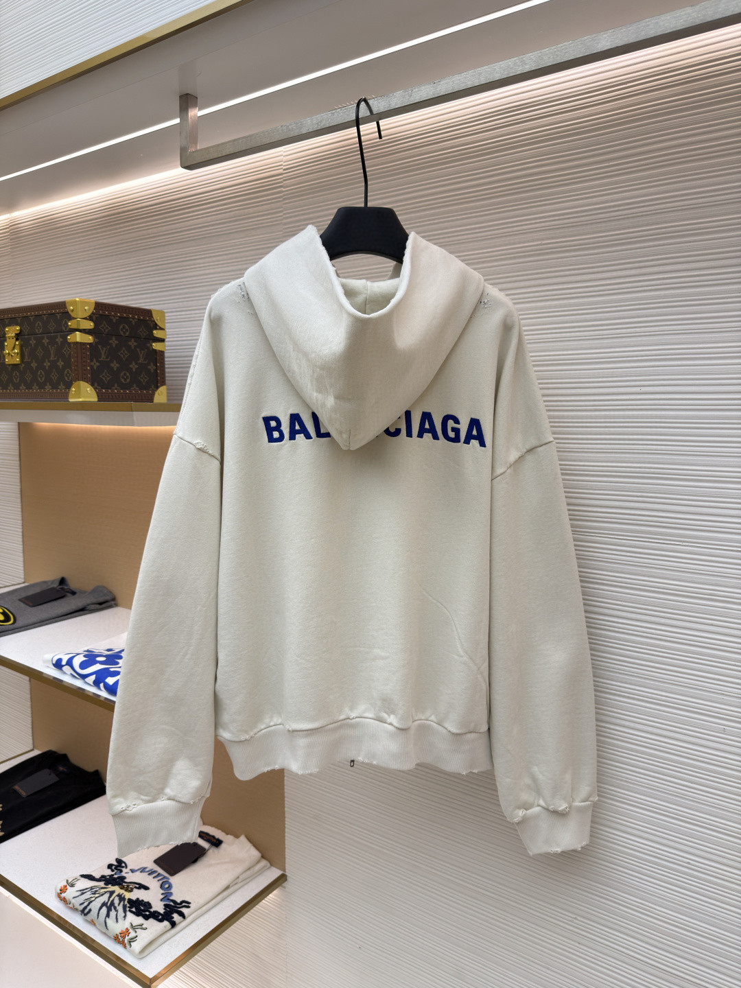 Balenciaga 巴黎世家 破洞字母刺绣拉链连帽卫衣 外套 长袖 白色 A7 803264TSVP18016