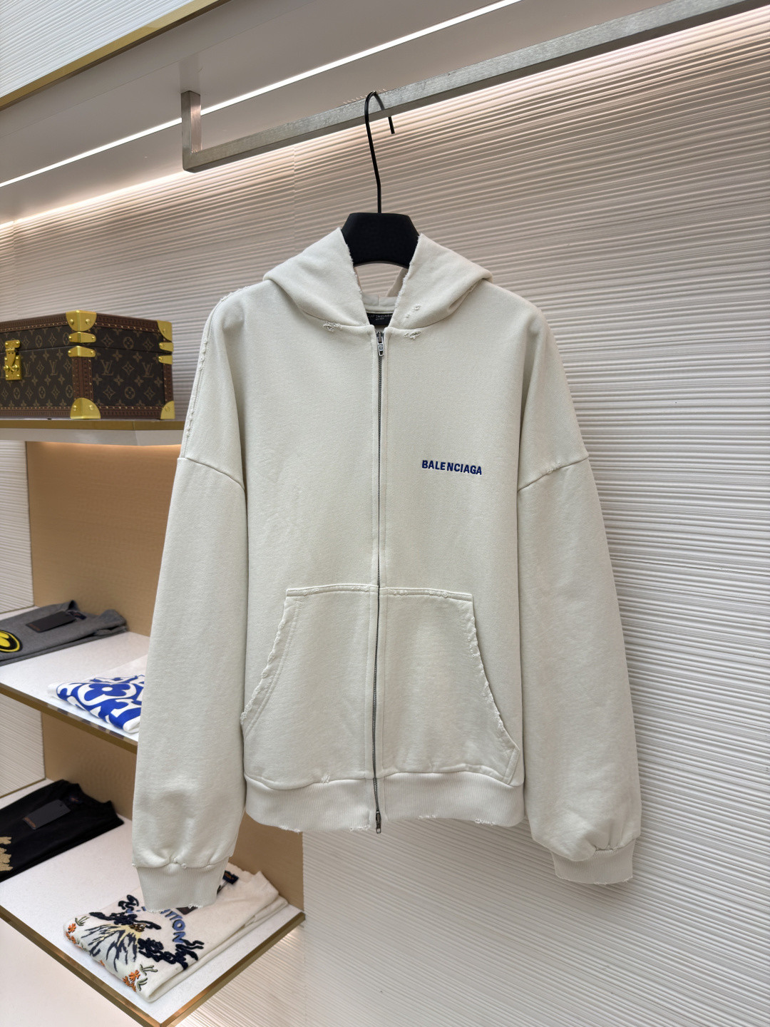 Balenciaga 巴黎世家 破洞字母刺绣拉链连帽卫衣 外套 长袖 白色 A7 803264TSVP18016