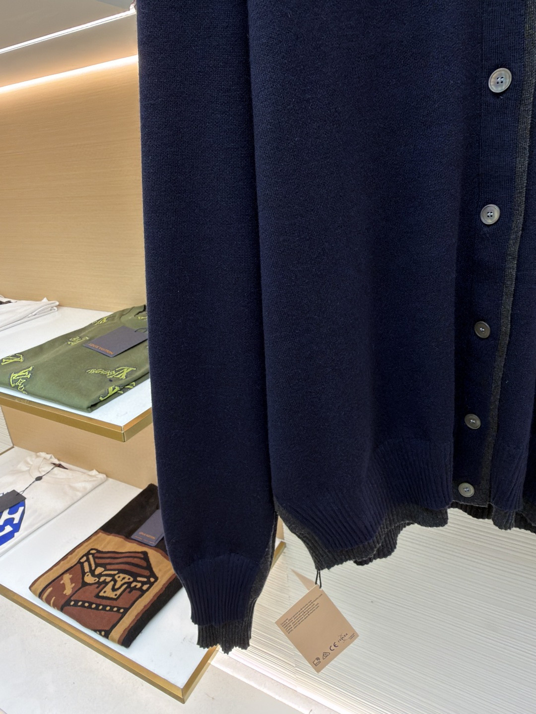 MIU MIU 缪缪 拼色假两件V领开衫 毛衣 外套 长袖 灰色 蓝色 B0 MMF918-15RK-F0G55-S-OOO