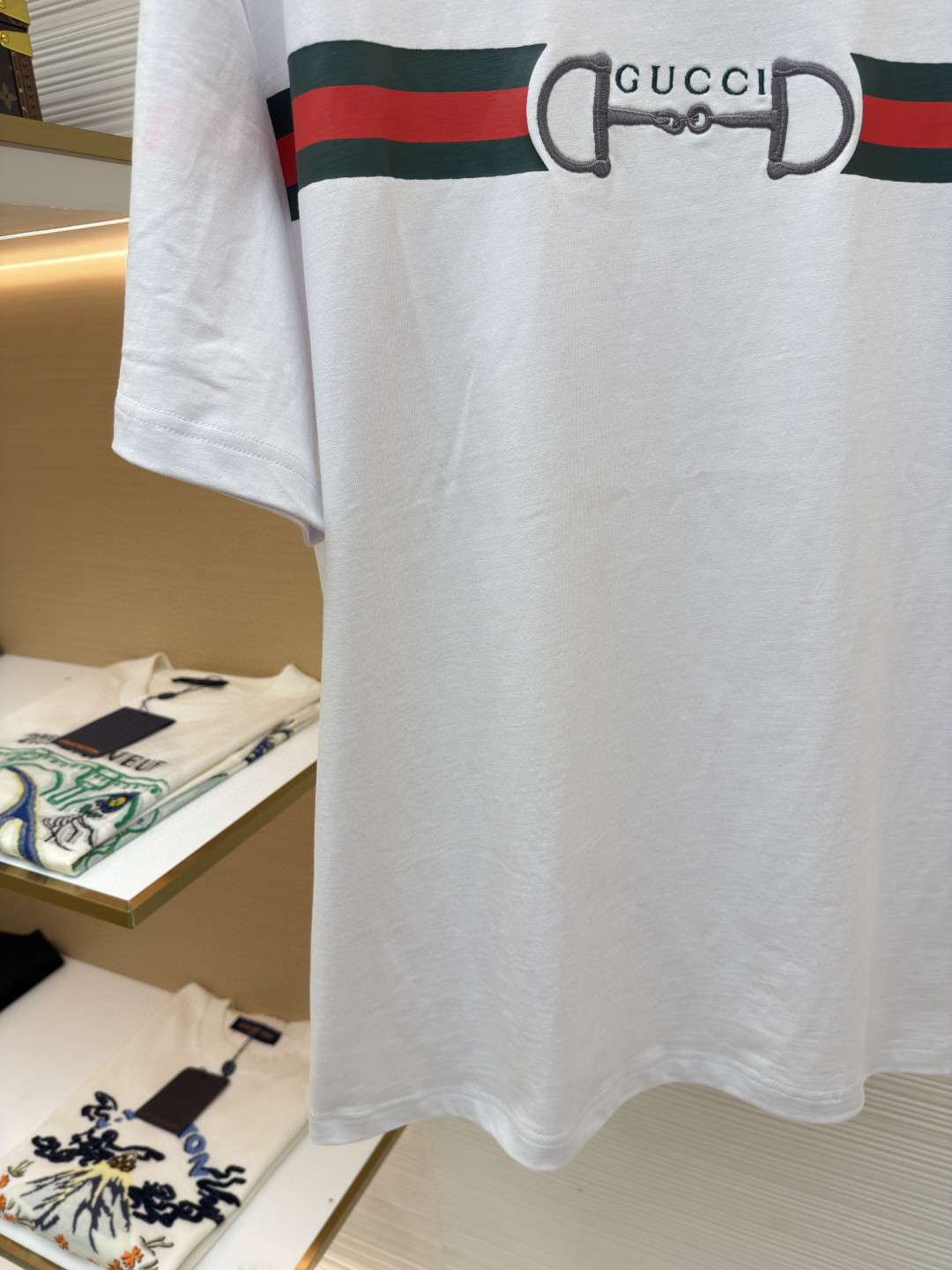 GUCCI 古驰 马衔扣印织带圆领短袖T恤 夏季 白色 红色 A0 855021-XJHOJ-9051