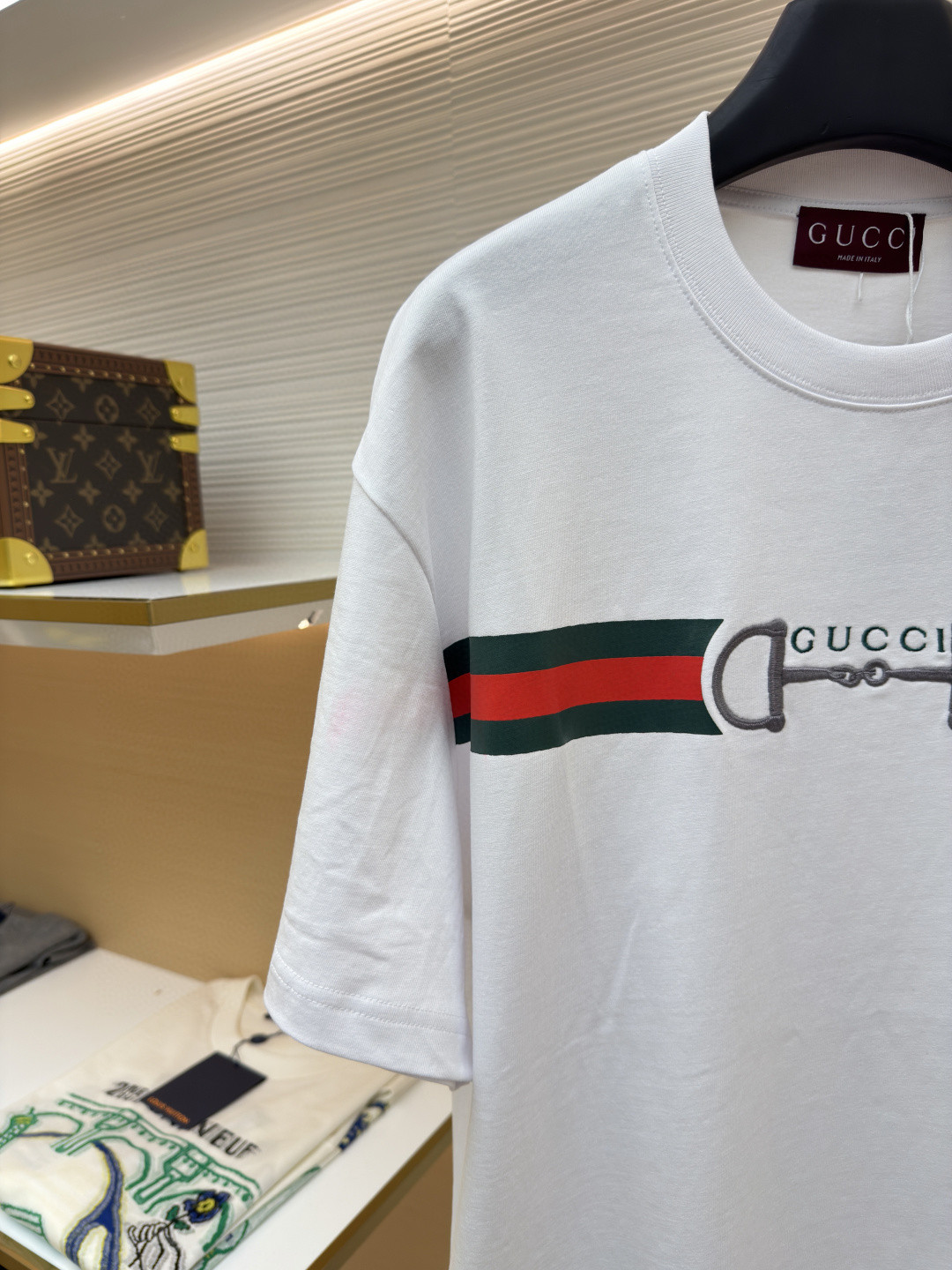 GUCCI 古驰 马衔扣印织带圆领短袖T恤 夏季 白色 红色 A0 855021-XJHOJ-9051