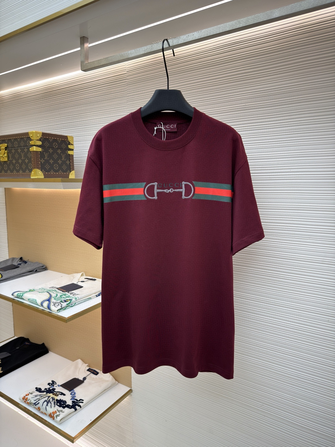 GUCCI 古驰 马衔扣印织带圆领短袖T恤 夏季 白色 红色 A0 855021-XJHOJ-9051