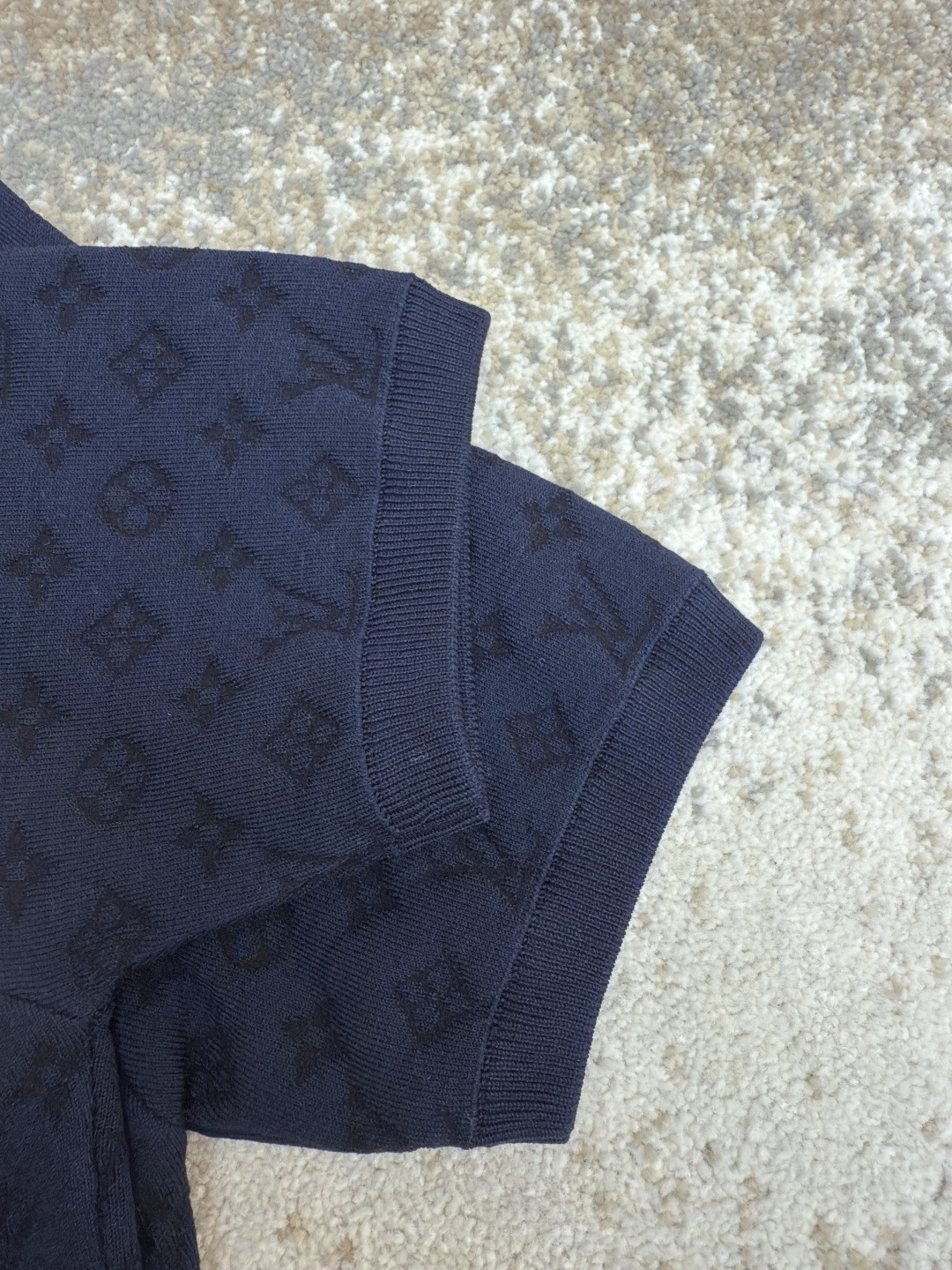 LOUIS VUITTON 路易威登 LV 拼接提花针织衫 T恤 短袖 女款 深蓝色 A5 1AI772