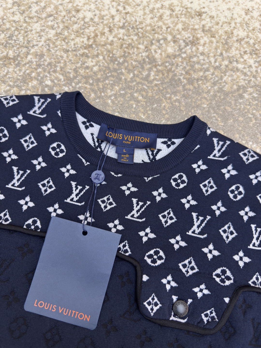 LOUIS VUITTON 路易威登 LV 拼接提花针织衫 T恤 短袖 女款 深蓝色 A5 1AI772